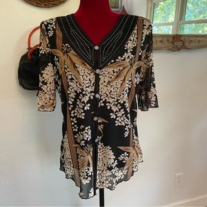 Design Works Top Beautiful Florals! Rhinestone Details Size PL